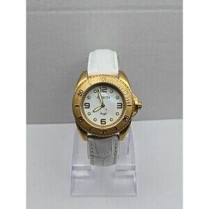 Invicta Angel 15004 Quartz 37mm MOP Dial Gold Tone Bezel Leather New Battery